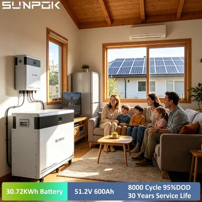 Sunpok Mobile 51.2V 30kWh 600Ah LiFePO4 Lithium Battery With CAN Communication 200A BMS for Home Solar Storage System
