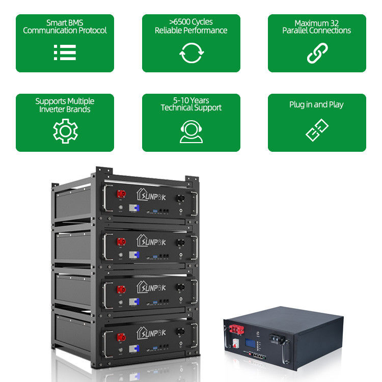 باتری راک سیستم ذخیره انرژی خانگی Lifepo4 باتری با بلوتوث 48V 200AH 10kwh