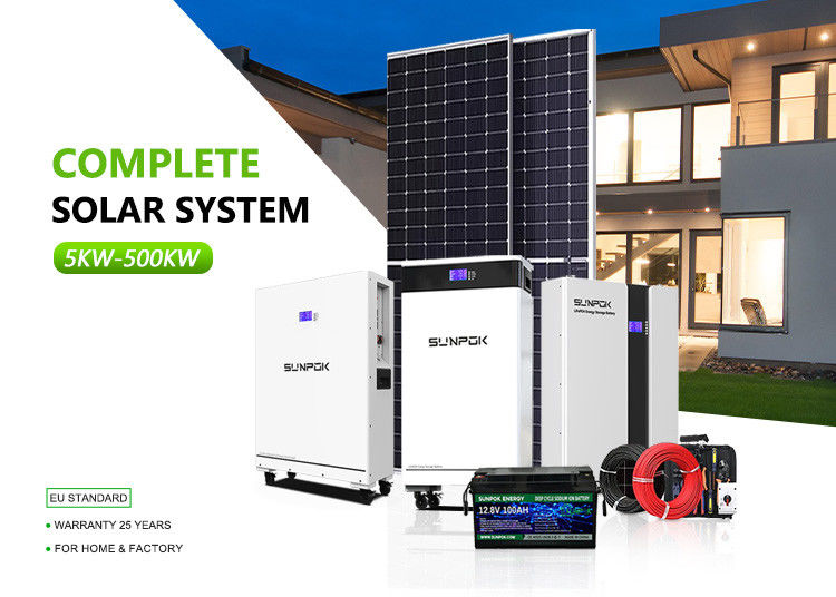 سیستم خورشیدی اینورتر هیبریدی 10kw 50kw 500kw باتری لیتیوم یون نصب سقف استفاده خانگی