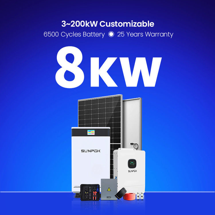 سیستم انرژی خورشیدی کامل بسته کامل 5kW 8kW 10kW 10kW کیت هیبریدی غیر شبکه ای برای خانه با باتری لیتیوم یون