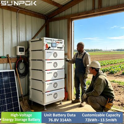 سرور رک ذخیره‌سازی انرژی ولتاژ بالا Sunpok، نوع باتری لیتیوم یون، 76.8 ولت، 314 آمپر ساعت، منبع تغذیه پشتیبان