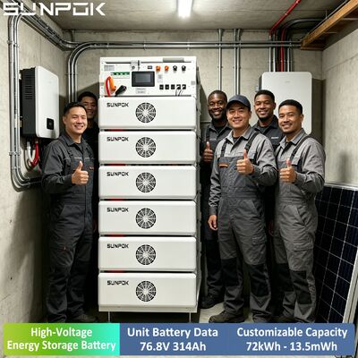 SUNPOK باتری لیتیوم ولتاژ بالا 76.8V 314AH 100kwh 200kwh 500kwh سیستم باتری LiFePO4 برای تجاری در موجود است