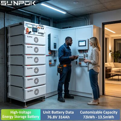 SUNPOK LiFePO4 باتری لیتیوم یون HV 24kWh ریک نصب شده 76.8V 314Ah خارج از شبکه باتری ذخیره انرژی برای C&I