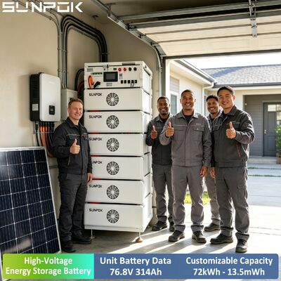منبع برق بدون وقفه Sunpok 24.12kWh 314Ah 76.8V ولتاژ بالا Solaire LFP LiFePO4 بانک باتری برای تجاری