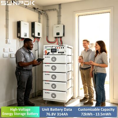 سیستم ذخیره سازی انرژی لیتیوم یون صنعتی Sunpok بسته 314AH 76.8V 24KWH ولتاژ بالا IP54 حفاظت