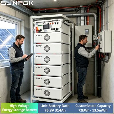باتری لیتیوم با ولتاژ بالا 76.8V 314AH 100kwh 200kwh 500kwh سیستم باتری LiFePO4 برای تجاری
